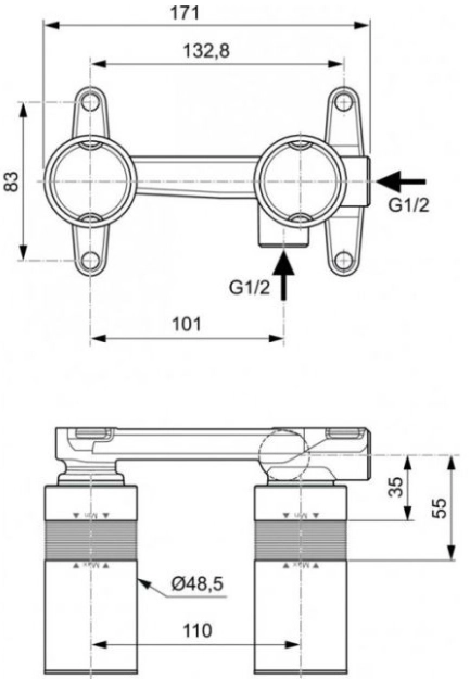 Скрытая часть для смесителя для умывальника Ideal Standard A1313NU