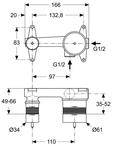 Скрытая часть для смесителя для умывальника Ideal Standard A5948NU