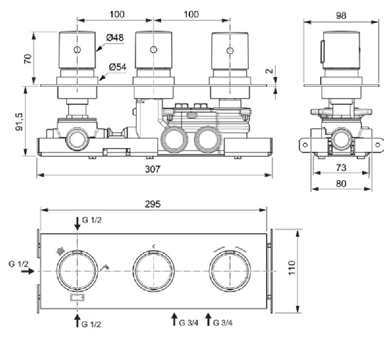 Встраиваемый термостатический смеситель для душа 3 режима Ideal Standard CERATHERM C100 A7664AA