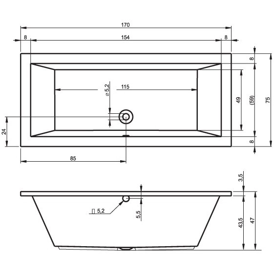 Cada acril Riho Lusso 170x75 B007001005 — 3