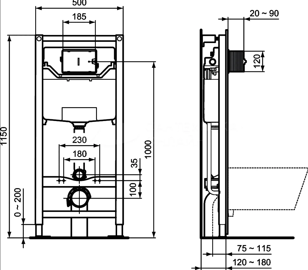Rama pentru suspendarea WC Ideal Standard PROSYS (R0306AA) + buton M1 crom — 5