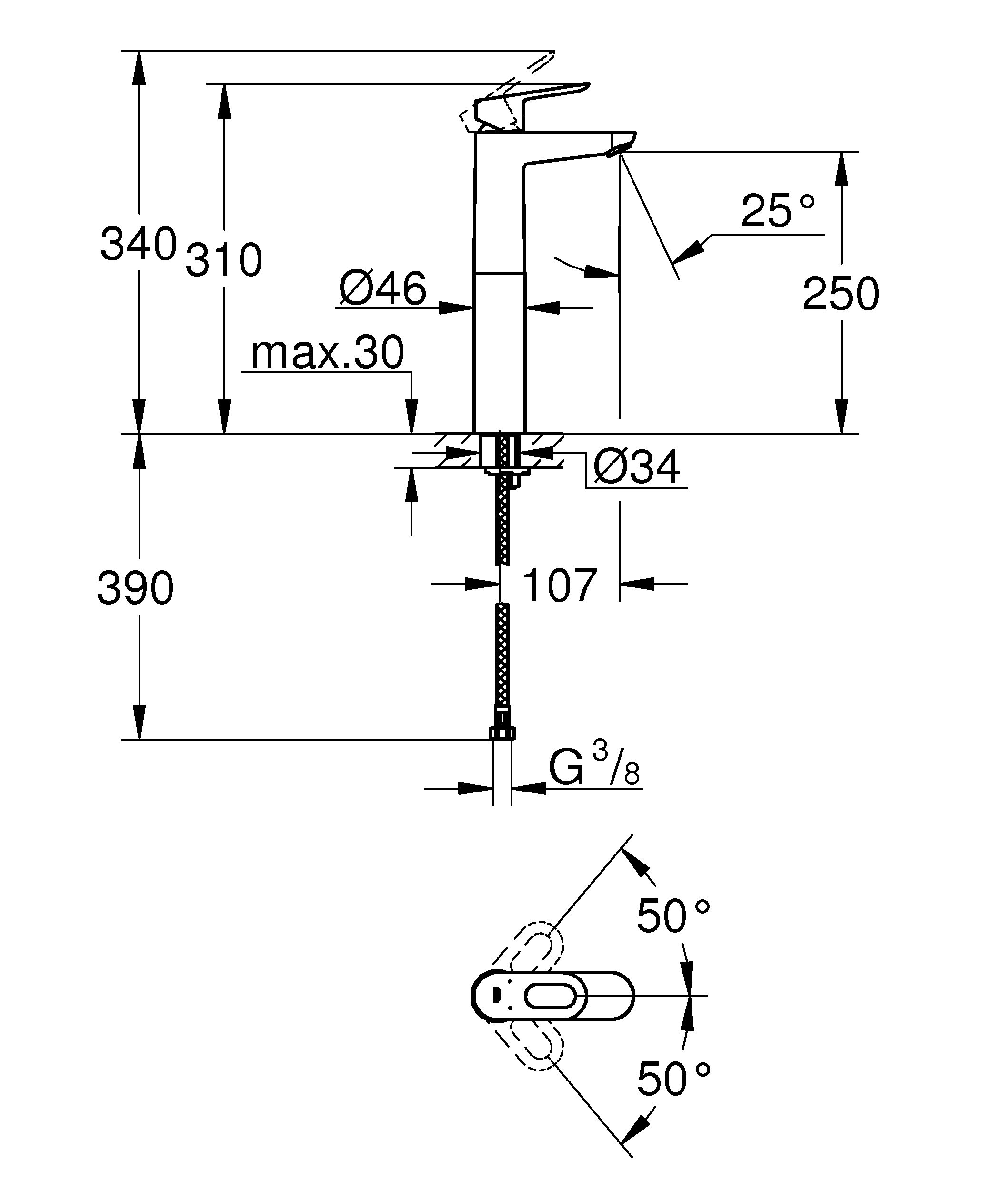 Baterie lavoar înalt Grohe Bauloop OHM XL 23764000