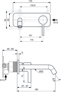 Смеситель встраиваемый для раковины Ideal Standard Atelier Joy Silver Storm A7380GN