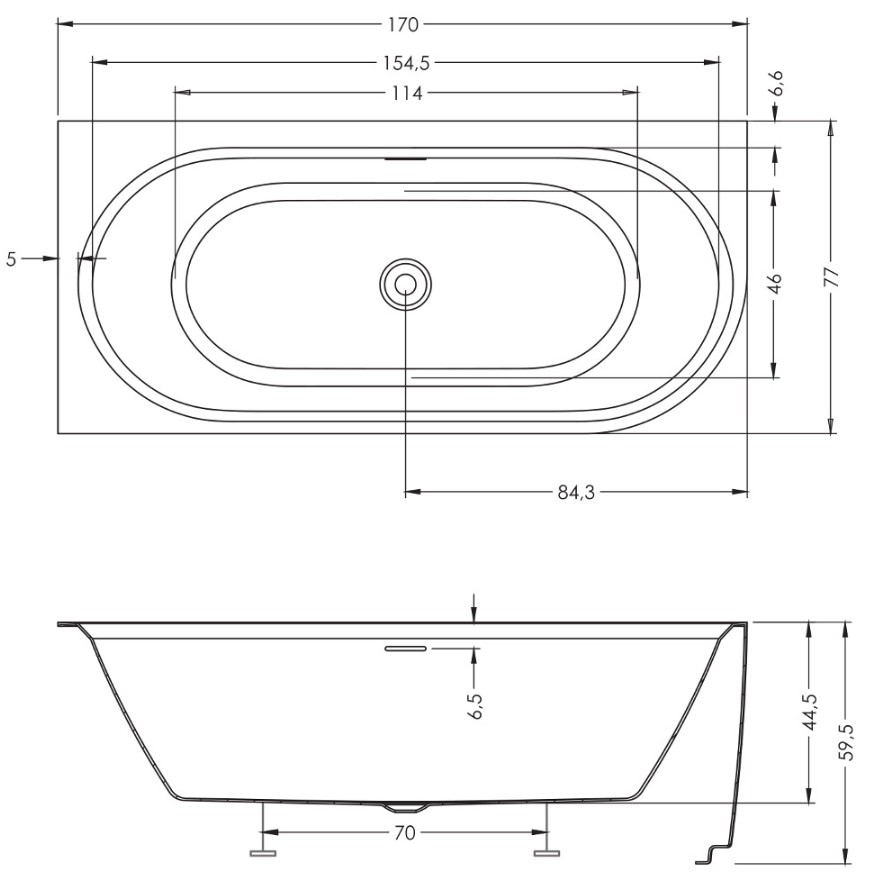Cada Riho Desire L 170x77 (suport+sifon) (B157001105) — 2