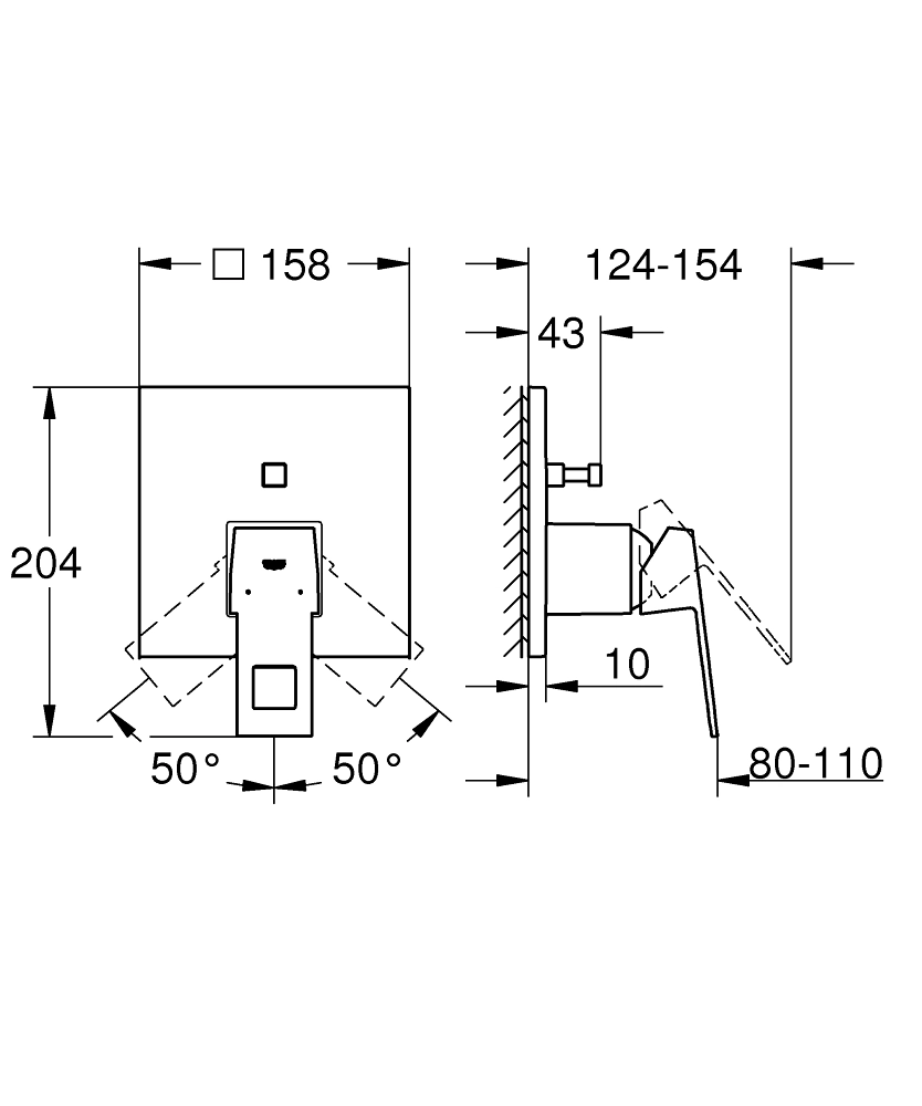 Встраиваемый смеситель для душа 2 режима Grohe Eurocube Brushed Hard Graphite 24062AL0