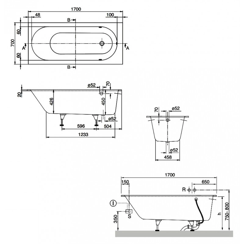 Ванна Villeroy Boch Oberon 1700x700 Quaryl (UBQ177OBE2V-01) — 2