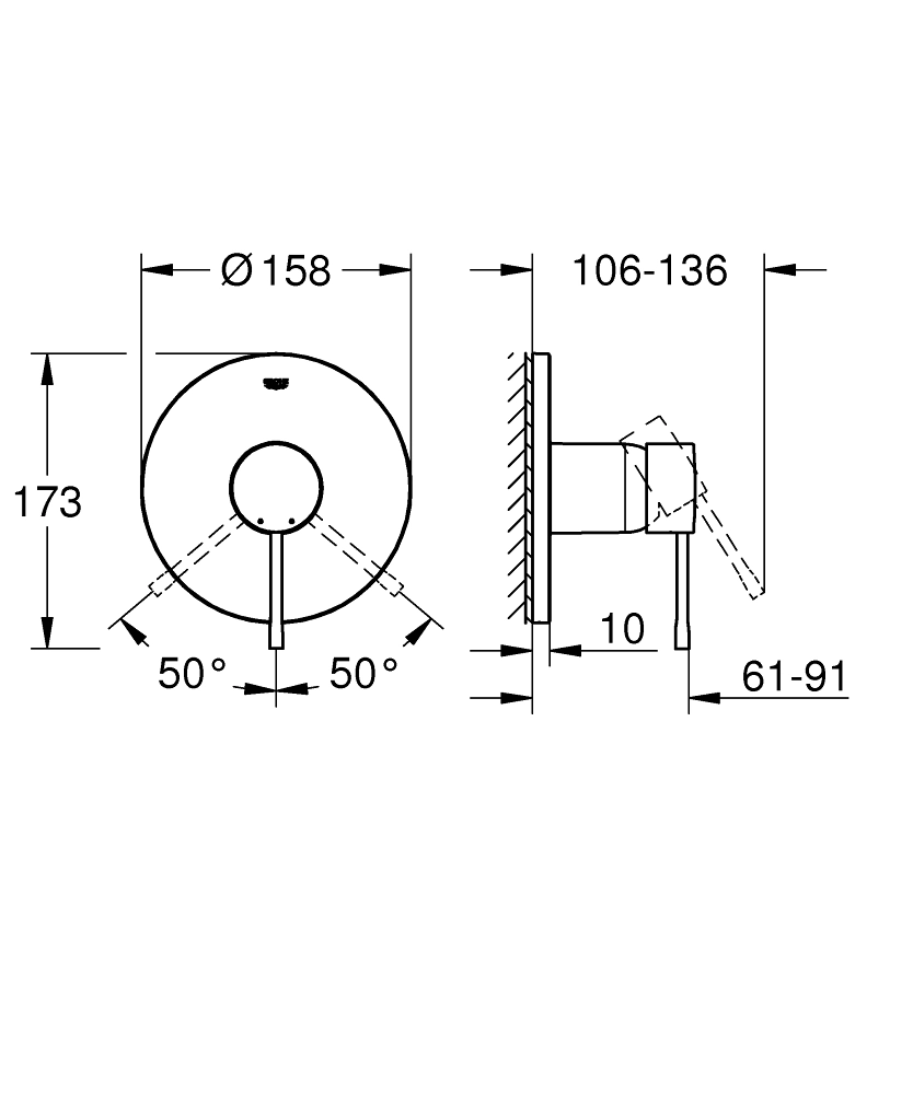 Встраиваемый смеситель для душа 1 режим Grohe Essence Brushed Hard Graphite 24168AL1