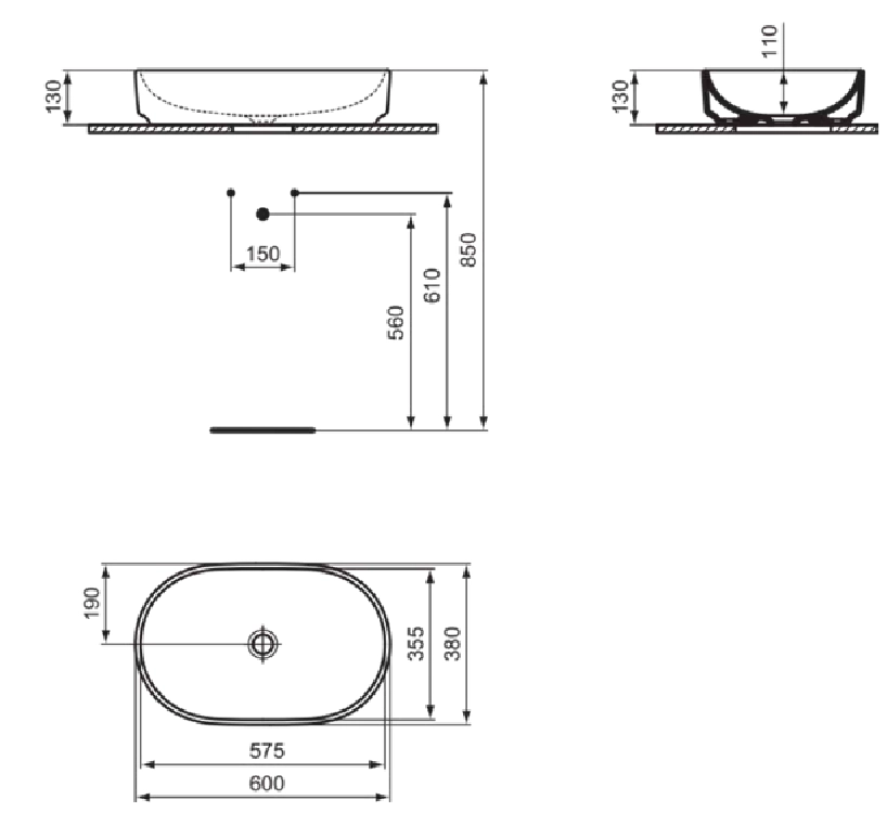 Умывальник накладной Ideal Standard i.Life B Oval 60x38cm — 7