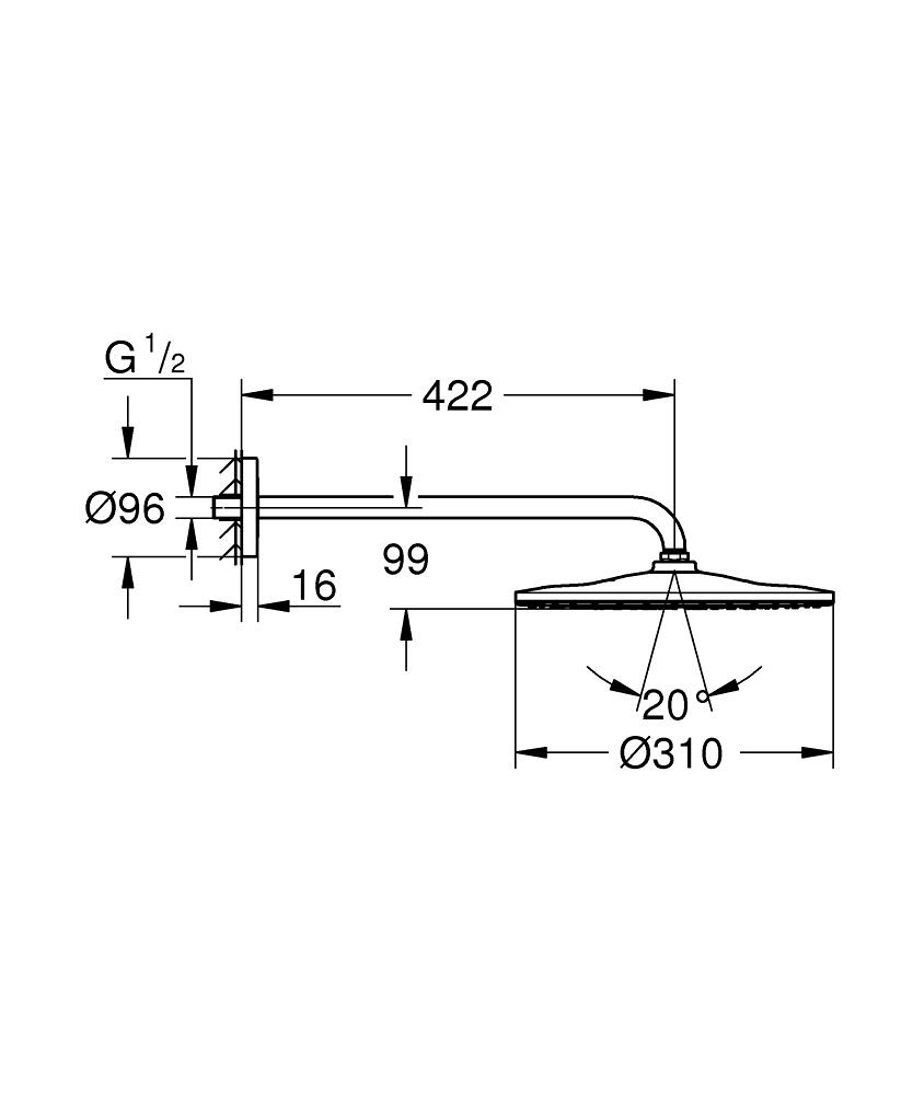 Pălărie duș cu braț Grohe Rainshower Mono Round HG 31 cm